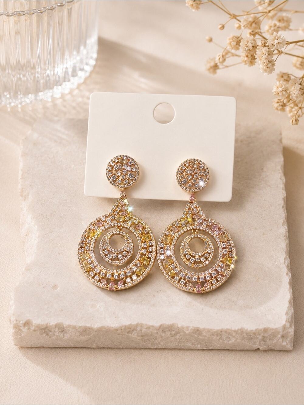 Gold plated Crystal Drop dangle Earrings - sparkly statement Women formal gift